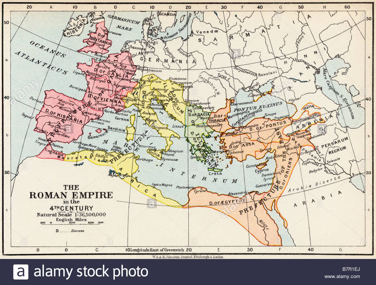 Mapa del imperio romano durante la cuarta centuria